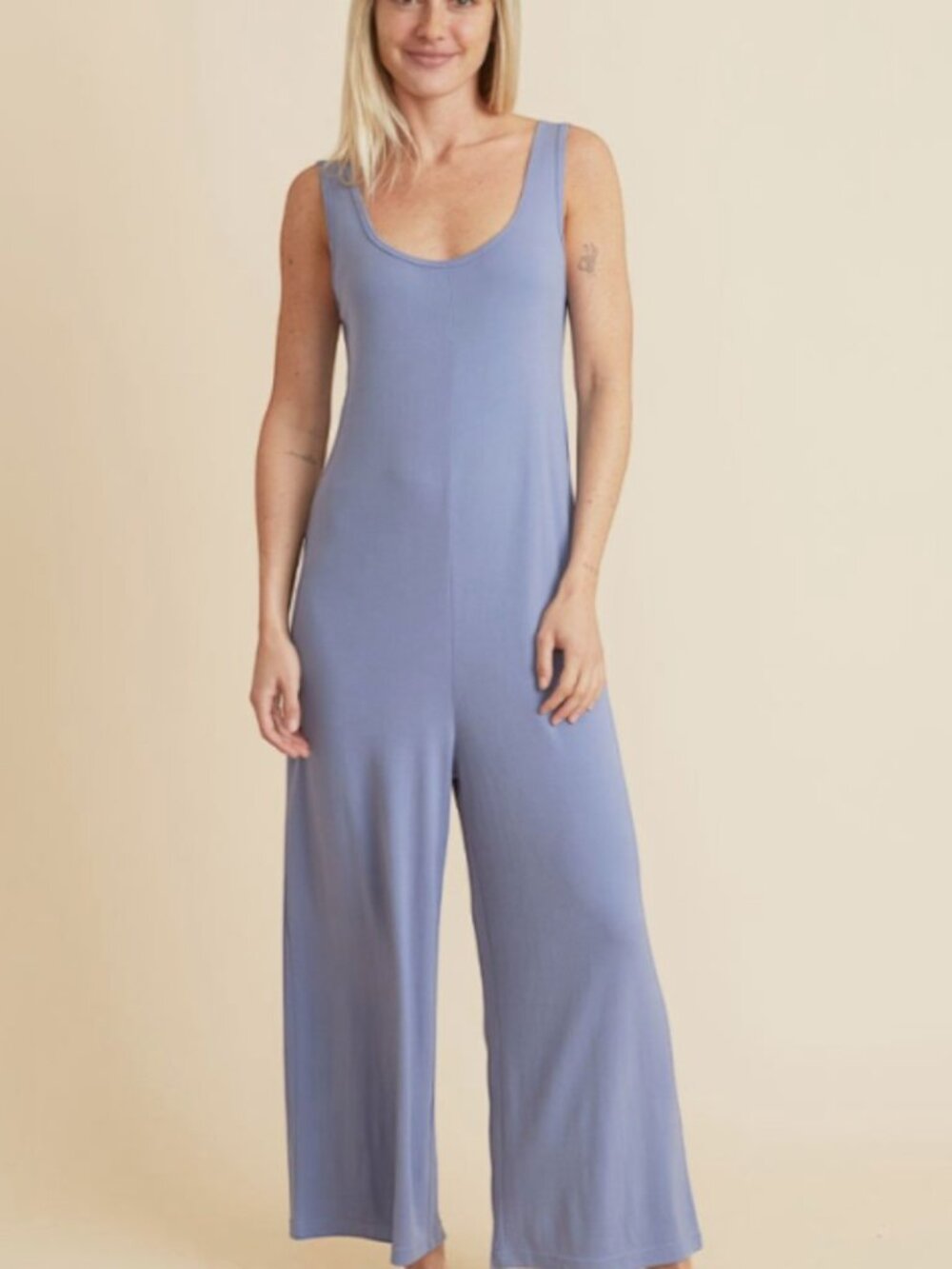 NWT Marine Layer Sleeveless Luxe Rib Jumpsuit In Blue Ice Periwinkle Size Large